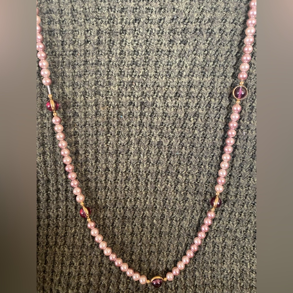 Elegant Purple Faux Glass Pearls and Amethyst  Beaded Necklace